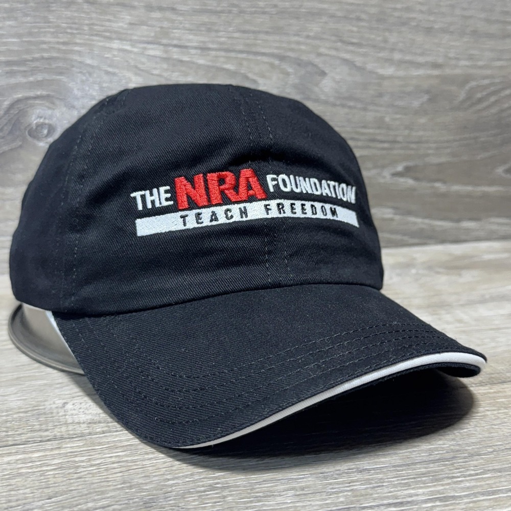 The NRA Foundation Hat Cap Strap Back Black White Mesh Embroidered Mens Made USA